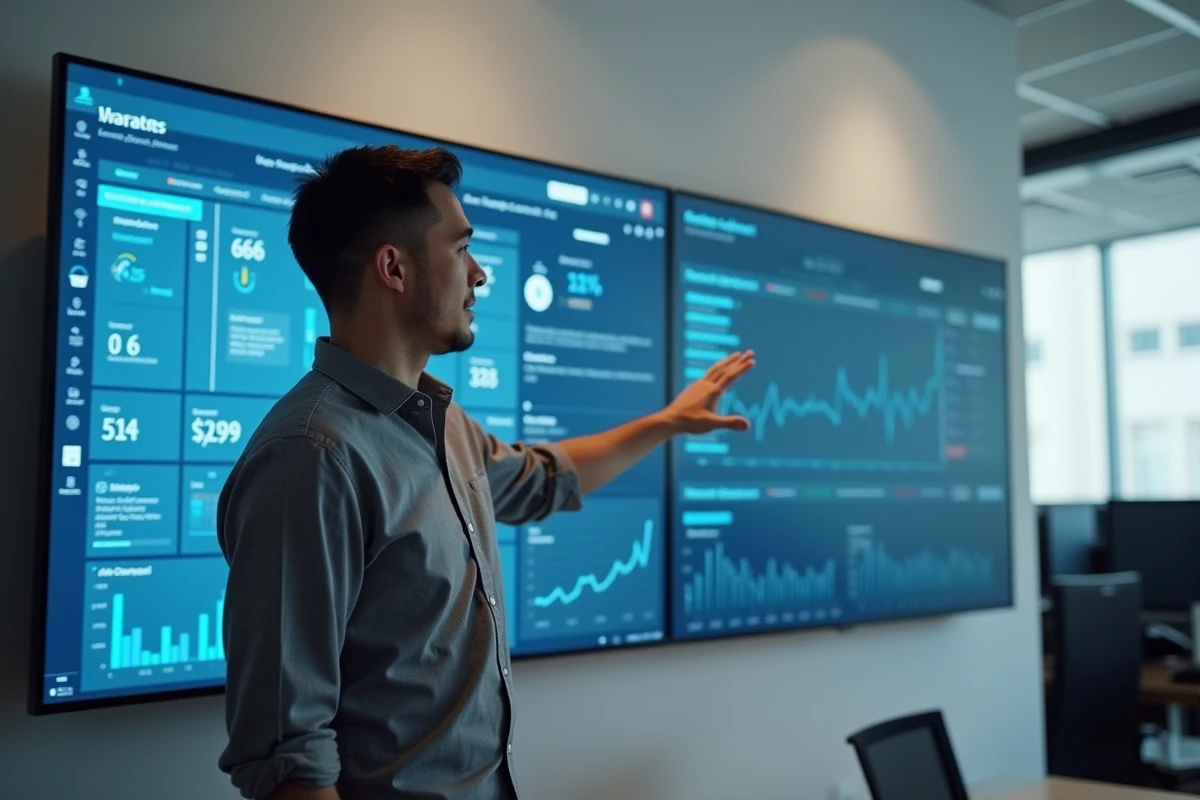 Administrateur informatique présentant les mises à jour de l'ENT AMU sur un écran de tableau de bord universitaire