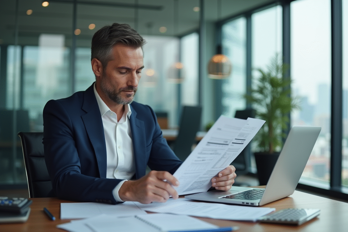 Analyste financier en costume dans un bureau moderne