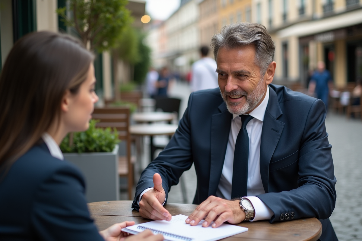 Coach professionnel discutant avec un jeune client au café