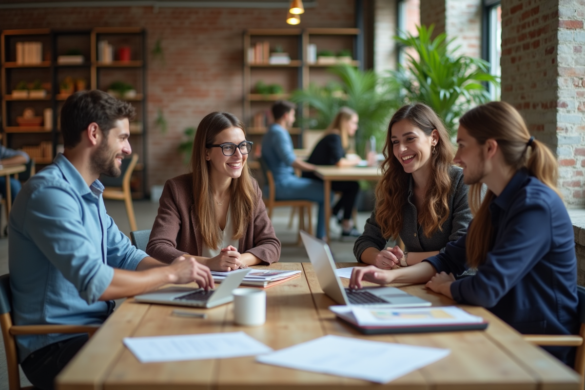 Groupe de professionnels collaborant dans un espace de coworking
