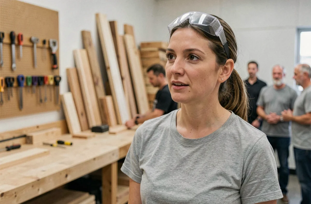 Une femme participant à un cours de bricolage en présentiel dans une salle de formation professionnelle