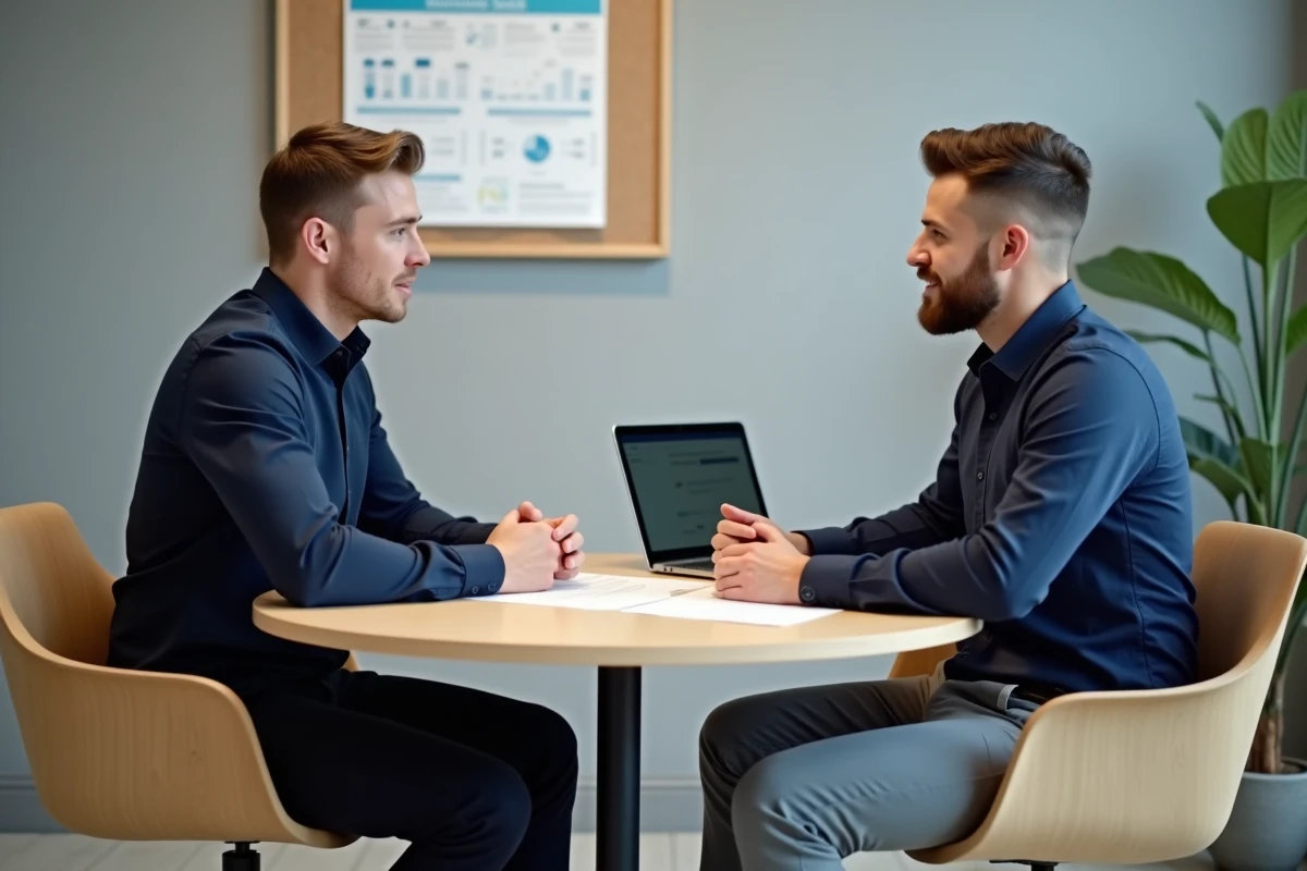 Jeune homme discutant de ses résultats de test avec un conseiller