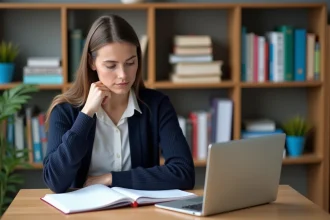 Femme en classe moderne regardant son ordinateur portable