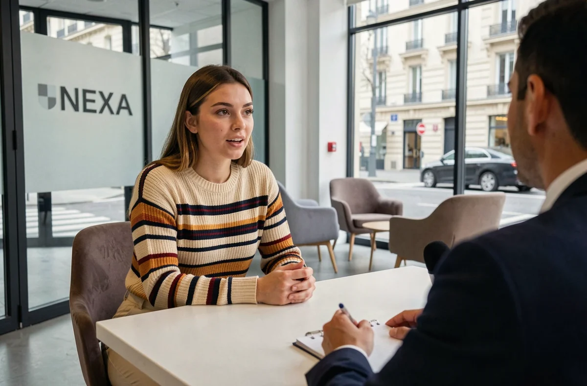 Jeune candidate en entretien pour une alternance marketing digital chez Nexa à Paris