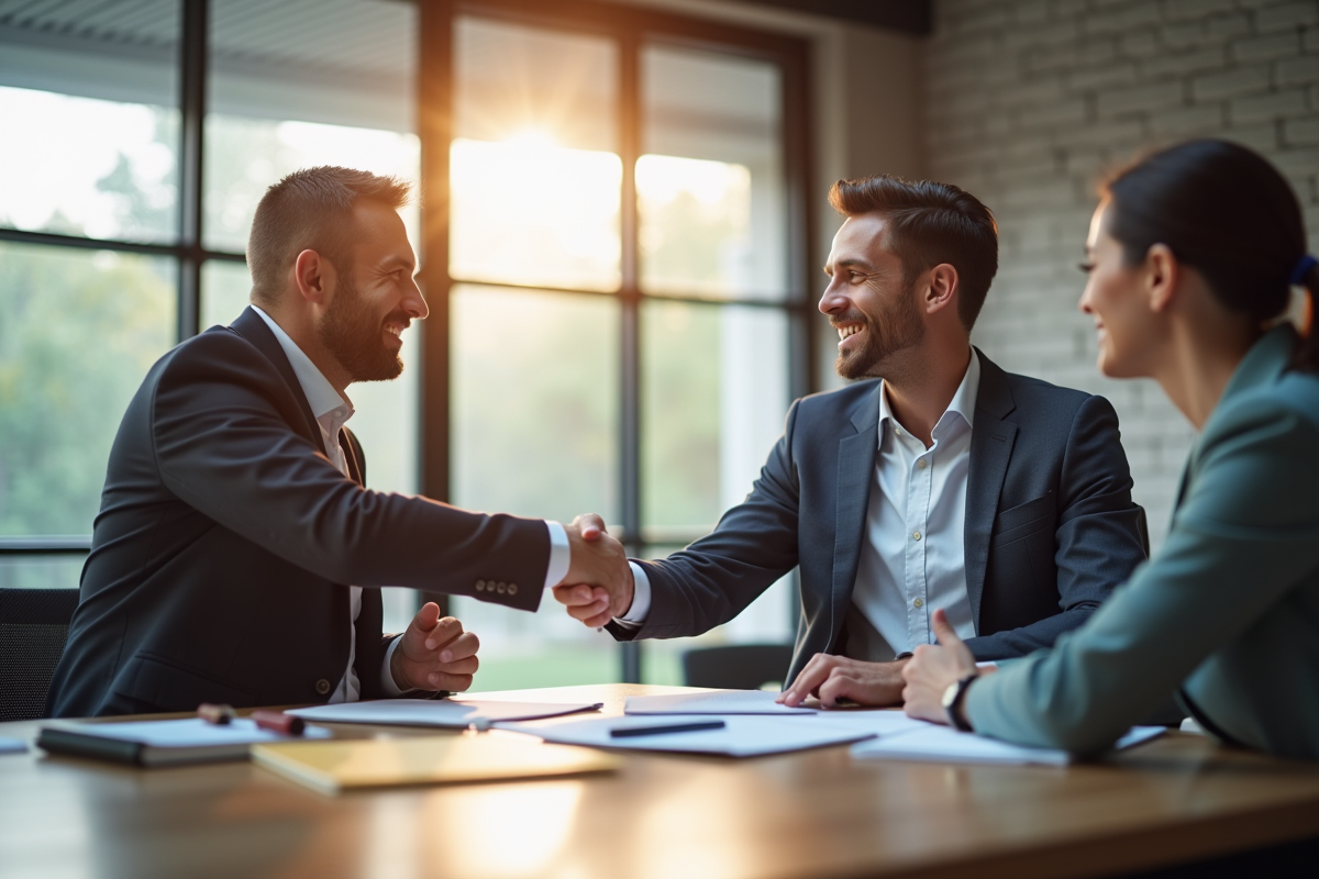 Homme souriant serrant la main d’un conseiller en entretien