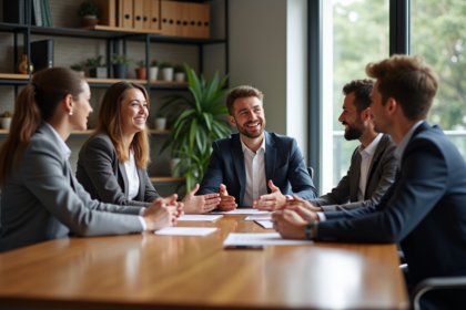 Groupe de professionnels en réunion dans un bureau moderne