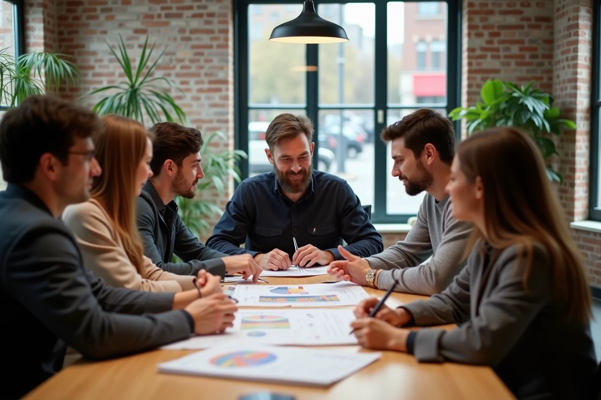 Jeunes professionnels discutant autour d
