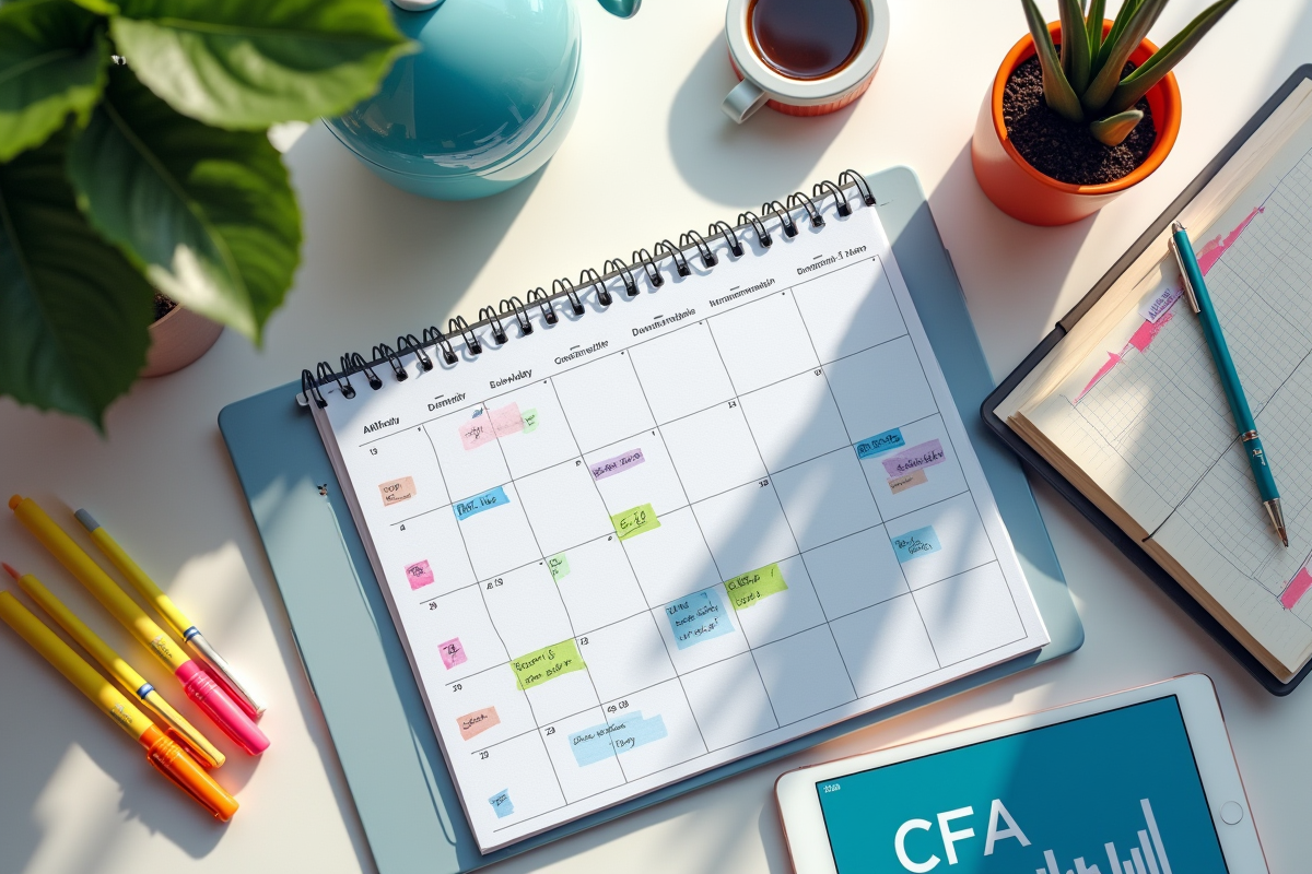 Vue de dessus d un espace de travail organisé pour étude CFA