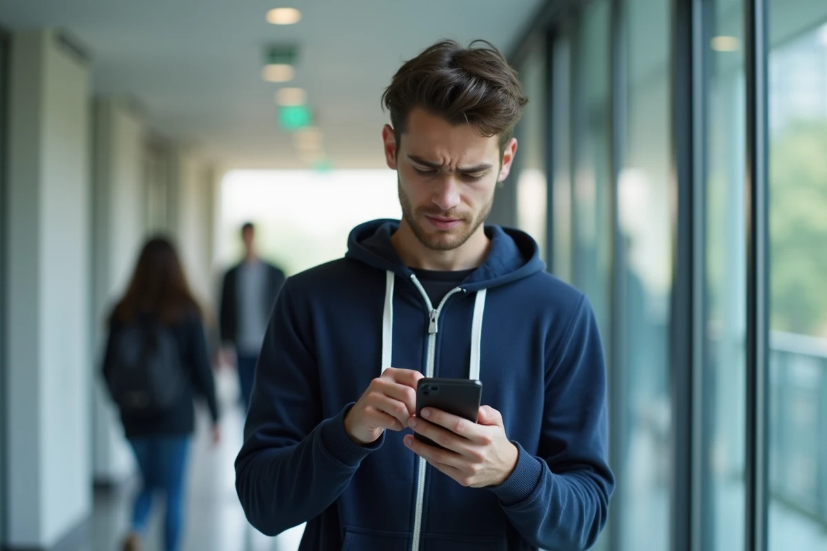 Étudiant consultant son smartphone pour réinitialiser son mot de passe de l'ENT Université Paris Nanterre