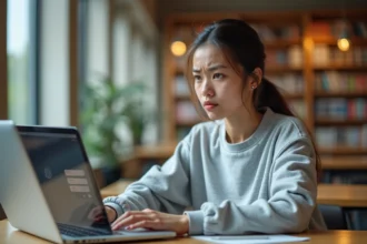Étudiante devant son ordinateur portable essayant de se connecter à l'ENT Paris Nanterre avec un mot de passe oublié