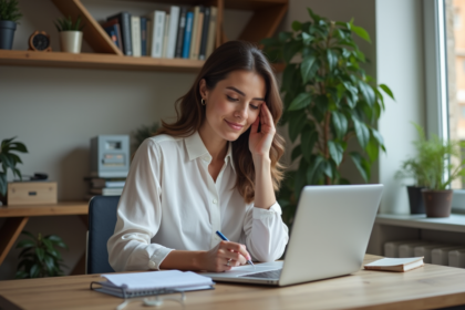 Femme concentrée dans son bureau à domicile