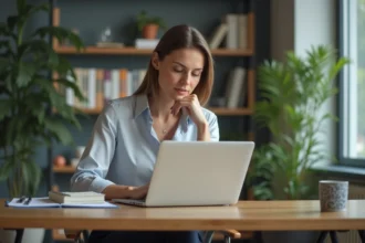 Femme professionnelle concentrée sur un test d'aptitude en bureau