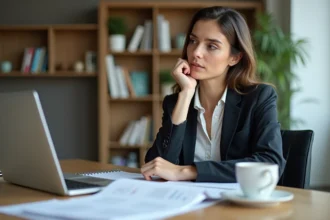 Femme d'affaires concentrée dans son bureau moderne
