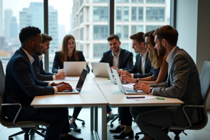 Groupe de jeunes professionnels en réunion moderne