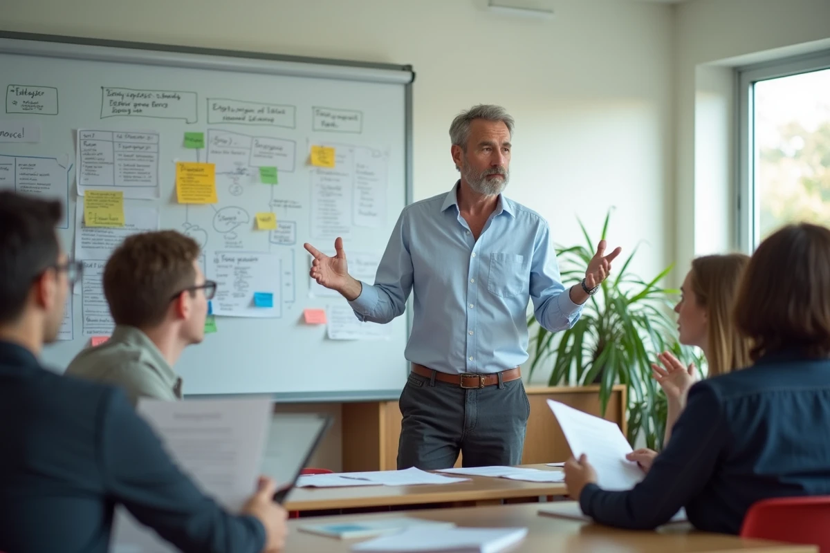 Homme expliquant des options de carrière en classe