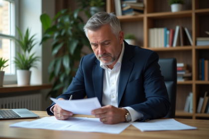 Homme d'âge moyen travaillant à son bureau à domicile