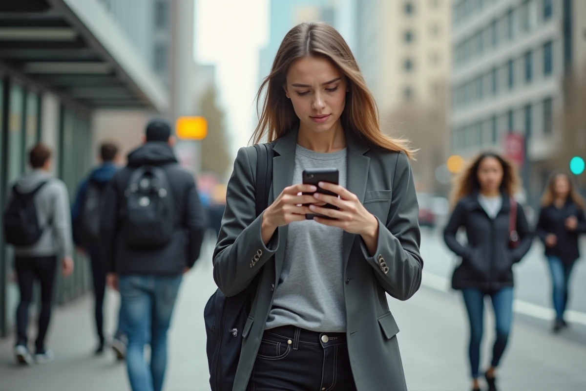 Jeune femme attendant le bus en ville