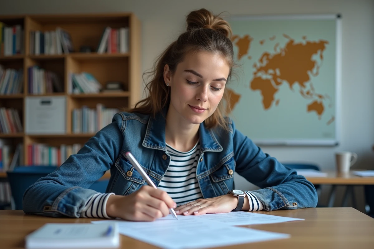 Jeune femme en classe concentrée sur test de conduite