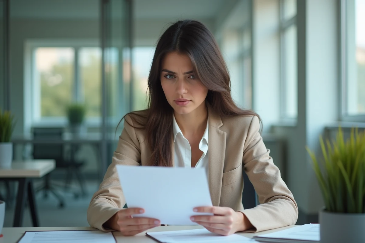 Jeune femme en bureau à Bordeaux examine un CV
