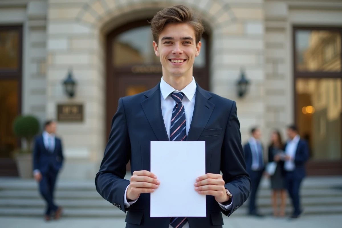 Jeune homme en costume avec lettre d