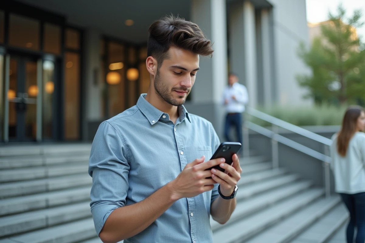 Jeune homme vérifiant une authentification sur son smartphone