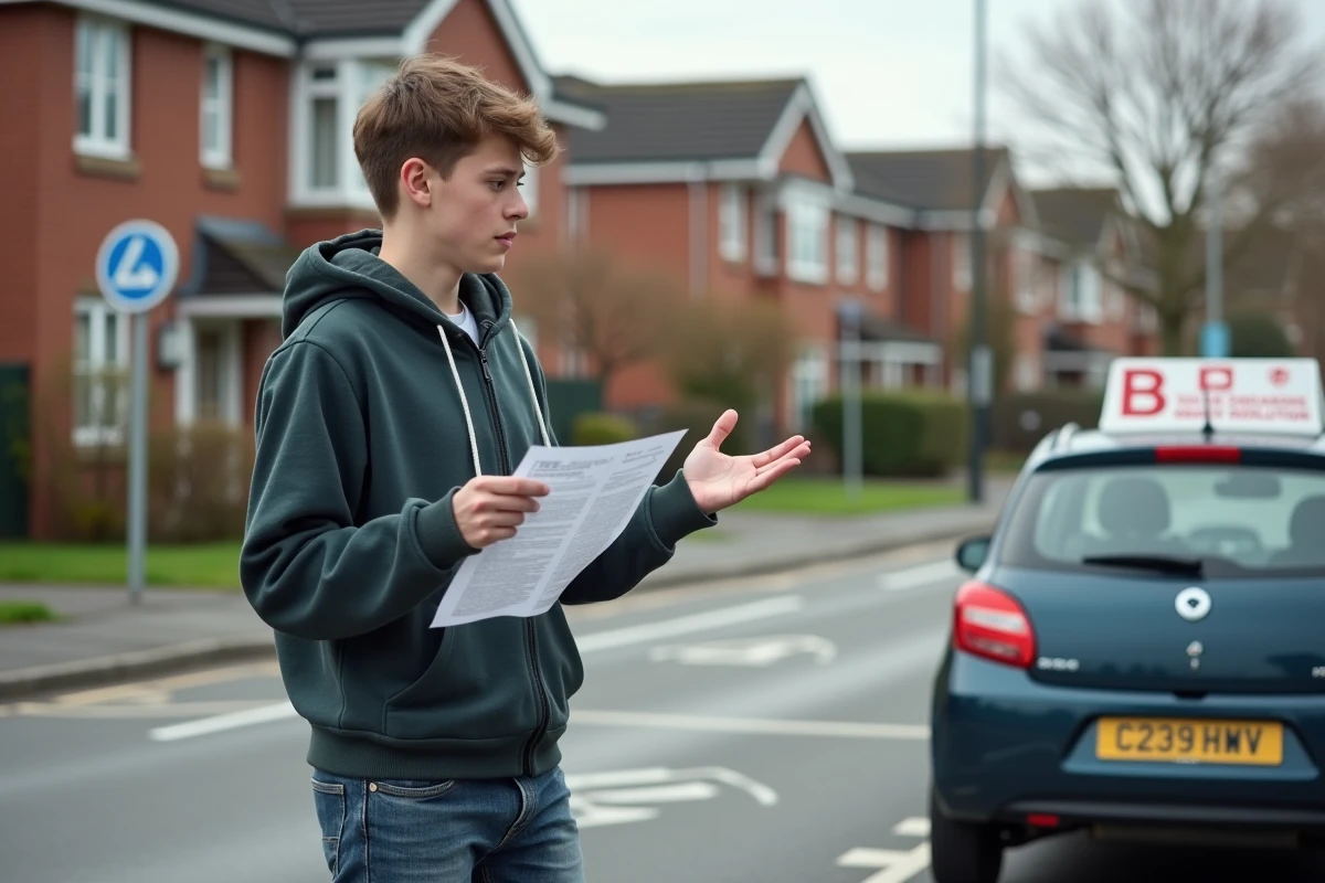 Jeune homme discutant devant une voiture de formation