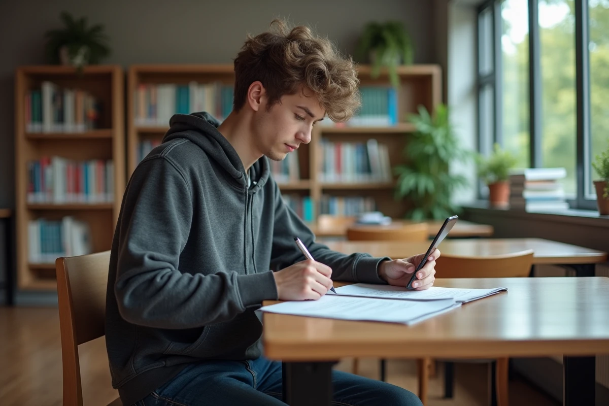 Jeune étudiant concentré à remplir un formulaire MyGEMA