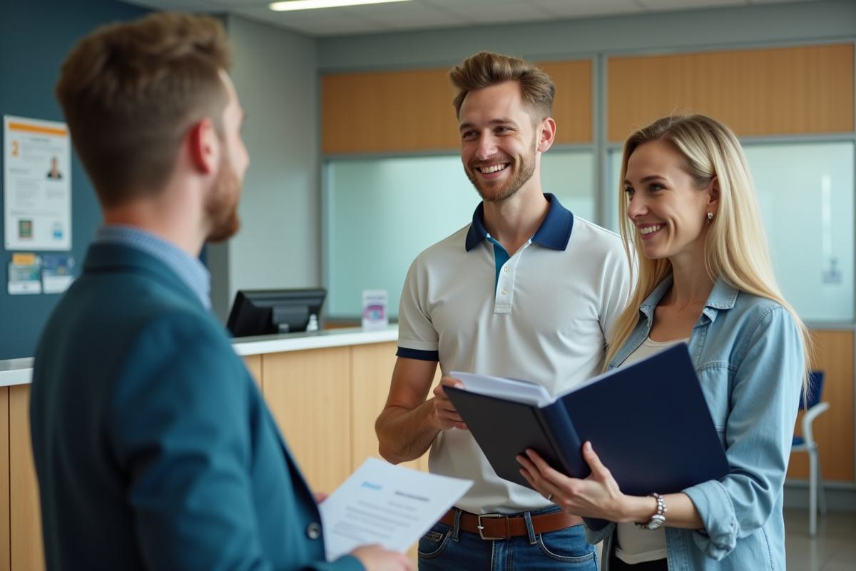 Jeune homme souriant avec dossier de formation dans un centre