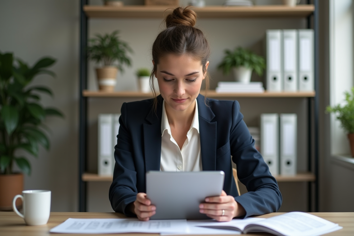 Jeune responsable RH travaillant seul à son bureau
