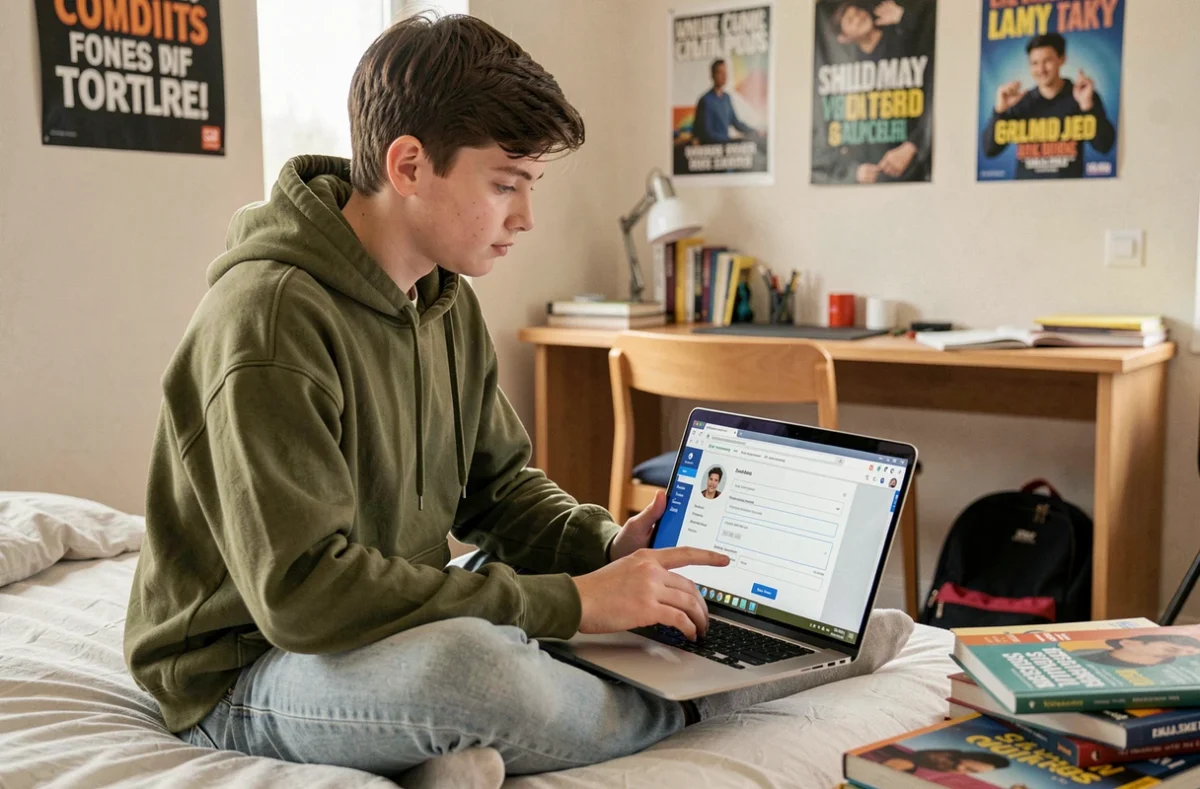Lycéen mettant à jour ses informations personnelles sur Cyclades pour la gestion des concours et examens scolaires