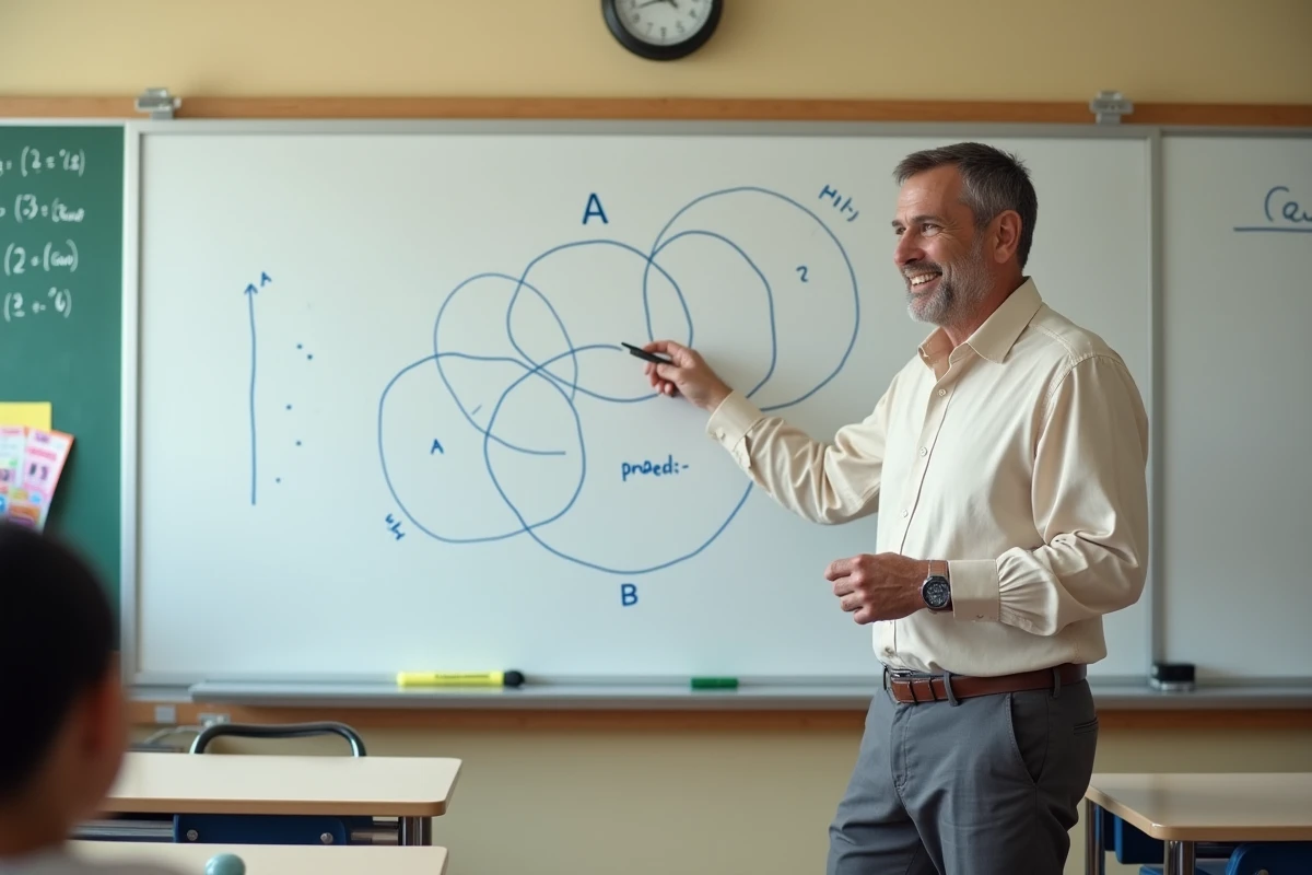 Professeur expliquant un diagramme de Venn en classe
