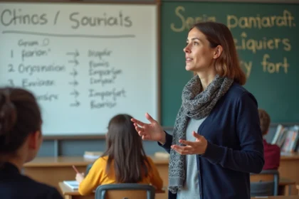 Professeure de français expliquant l'imparfait aux élèves
